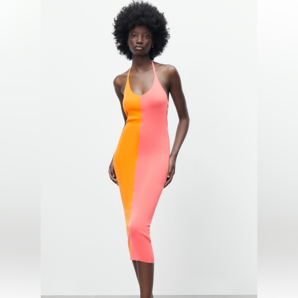 Zara Halter Midi Knitted Dress